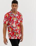 Jack & Jones Originals Revere Collar Shirt With All Over Print In Red - Red