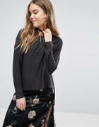Pull & Bear Step Hem Sweater - Gray