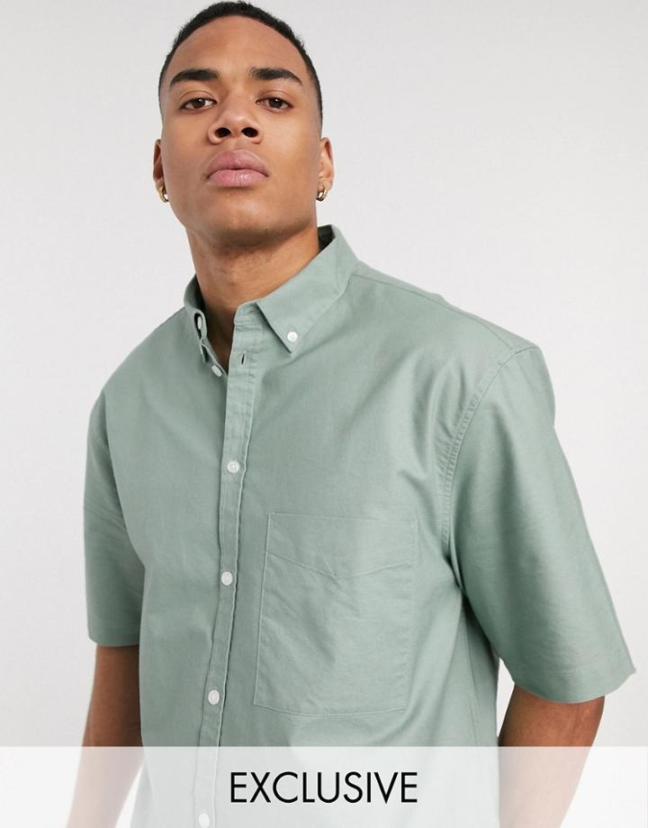 Reclaimed Vintage Inspired Short Sleeve Shirt In Sage Green-brown