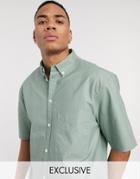 Reclaimed Vintage Inspired Short Sleeve Shirt In Sage Green-brown