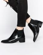 Warehouse Flat Leather Ankle Boot - Black