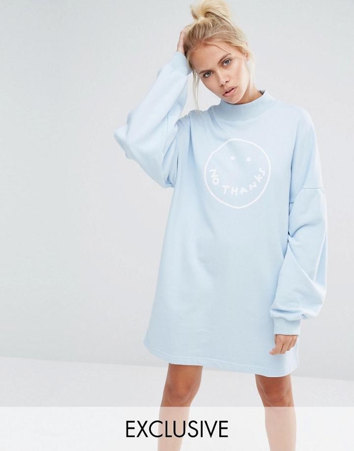 Lazy Oaf Oversized Sweatshirt With No Thanks Print - Blue