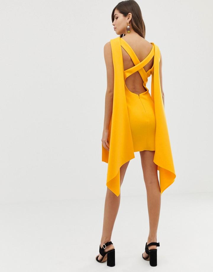Asos Design Premium Cape Back Mini Dress-yellow