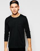 Selected Homme Long Sleeve Top With Raw Edge - Black