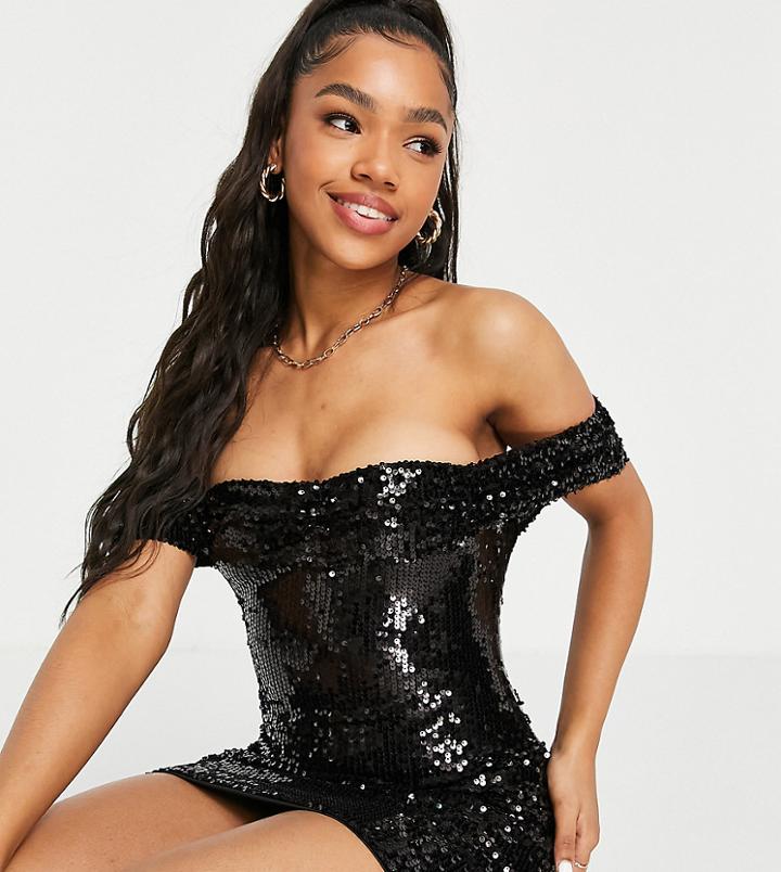 In The Style Exclusive Sequin Off Shoulder Mini Dress In Black