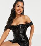 In The Style Exclusive Sequin Off Shoulder Mini Dress In Black