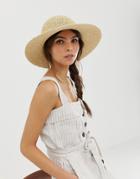 Asos Design Straw Crochet Short Brim Floppy Hat With Size Adjuster - Brown