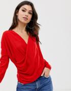 Asos Design Drape Wrap Sweater In Fine Knit-red