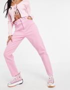 Stradivarius Slim Mom Jeans With Stretch In Pink