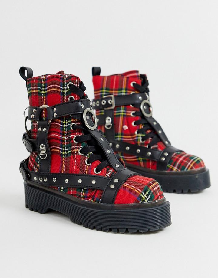 Y-r-u - Checked Boots With Studs