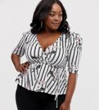 Pink Clove Exclusive Wrap Top In Floral Stripe Print - White