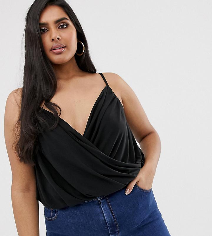 Koco & K Plus Soft Touch Drape Front Top In Black - Black