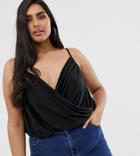 Koco & K Plus Soft Touch Drape Front Top In Black - Black
