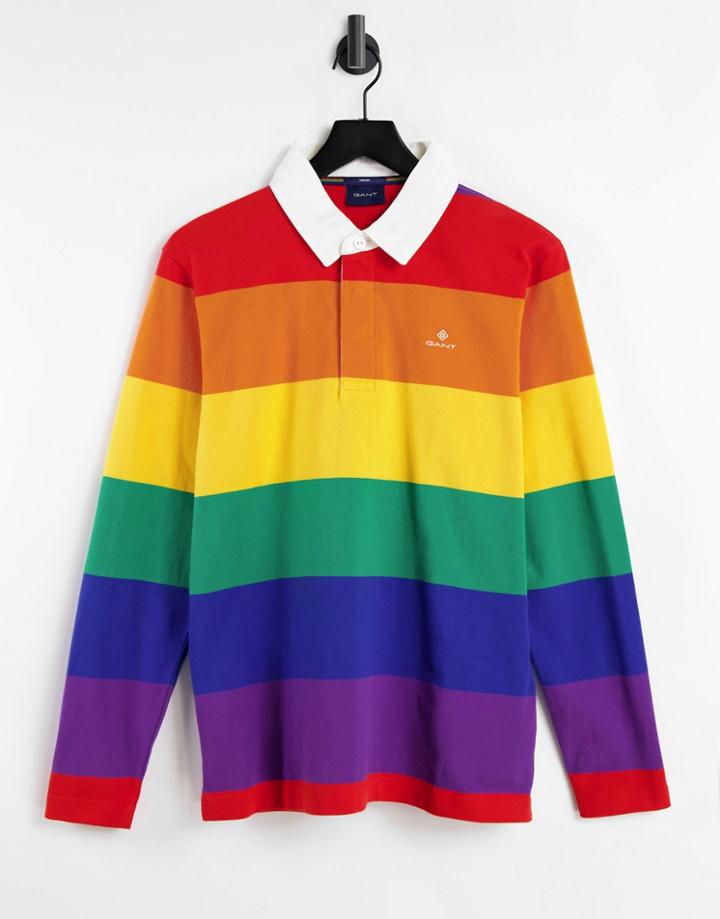 Gant Pride Capsule Rainbow Color Block Stripe Rugby Polo In Multi