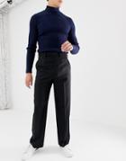 Asos Design Wide Leg Smart Pants In Black 100% Wool - Black