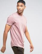 Asos Longline T-shirt With Curved Hem In Pink - Pink