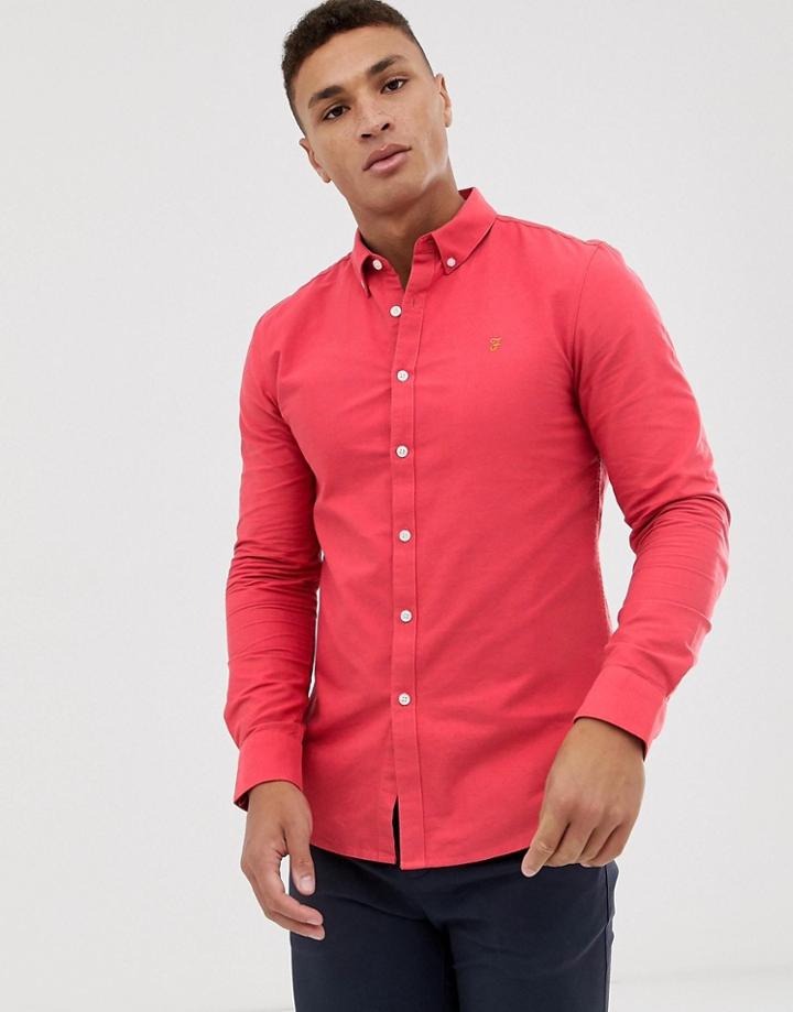 Farah Brewer Slim Fit Oxford Shirt In Red - Orange