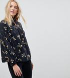 Influence Tall High Neck Floral Blouse - Black
