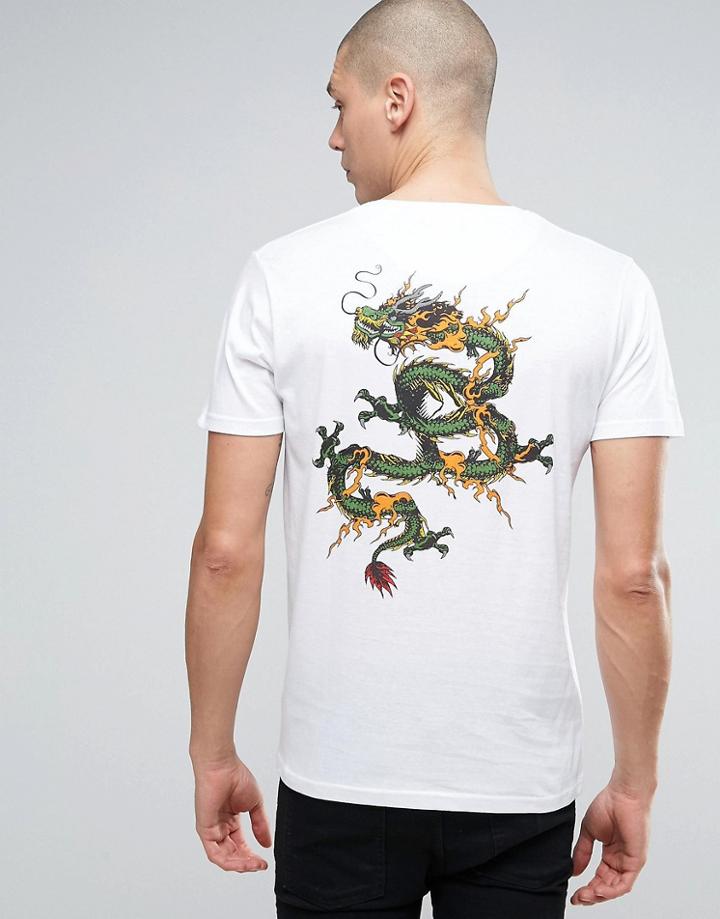 Brave Soul Dragon Back Print T-shirt - White