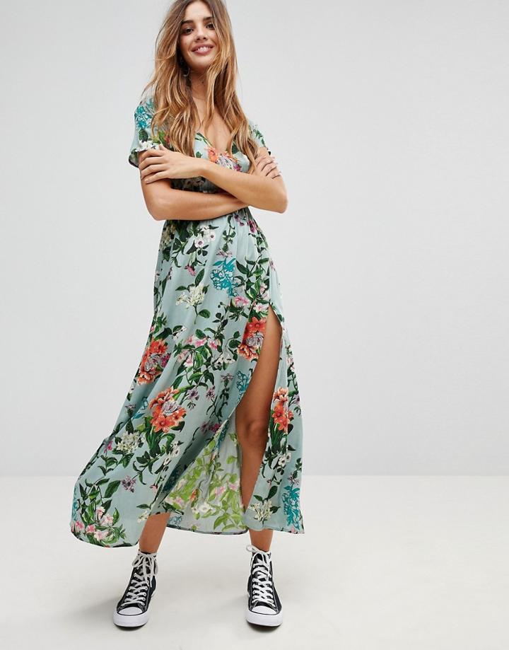 Rock & Religion Floral Wrap Maxi Dress - Green