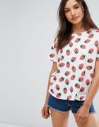 Pull & Bear Allover Strawberry T-shirt - White