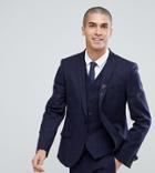 Heart & Dagger Slim Stretch Suit Jacket In Tweed Check - Navy
