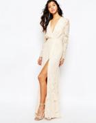The Jetset Diaries Pizzo Lace Wrap Maxi Dress In Blush - Beige