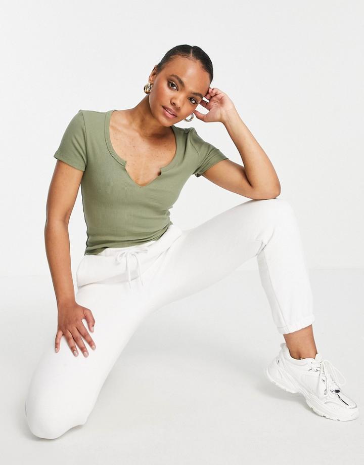 Brave Soul Nija Notch Neck T-shirt-green