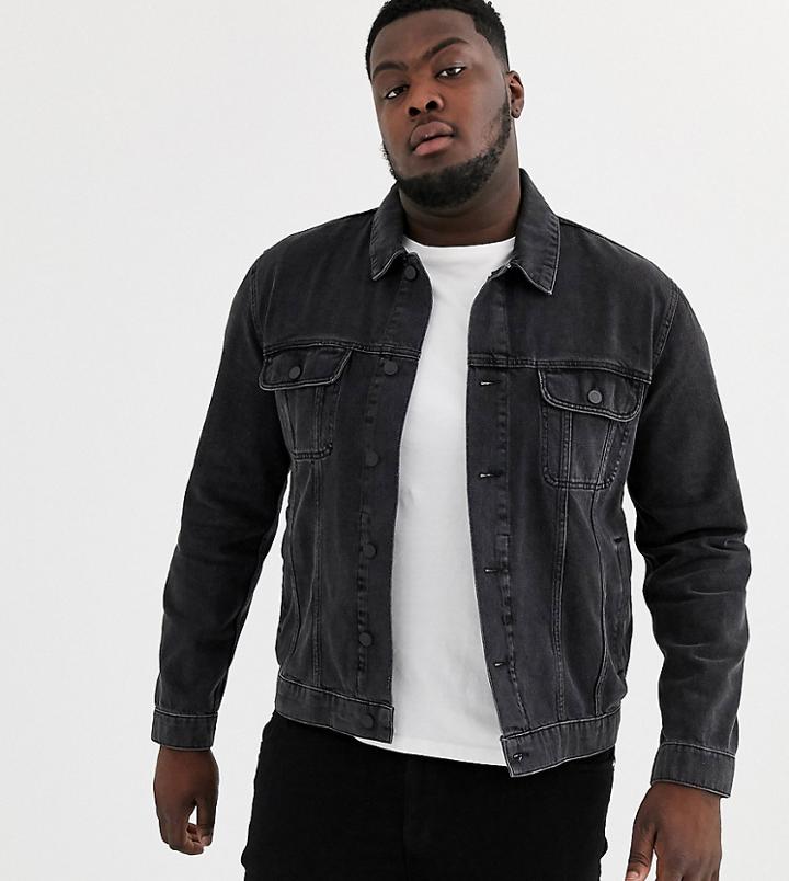 Asos Design Plus Regular Denim Jacket In Washed Black