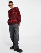 Asos Design Oversized Argyle Sweater In Red