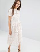 Warehouse Lace Collar Midi Dress - Cream