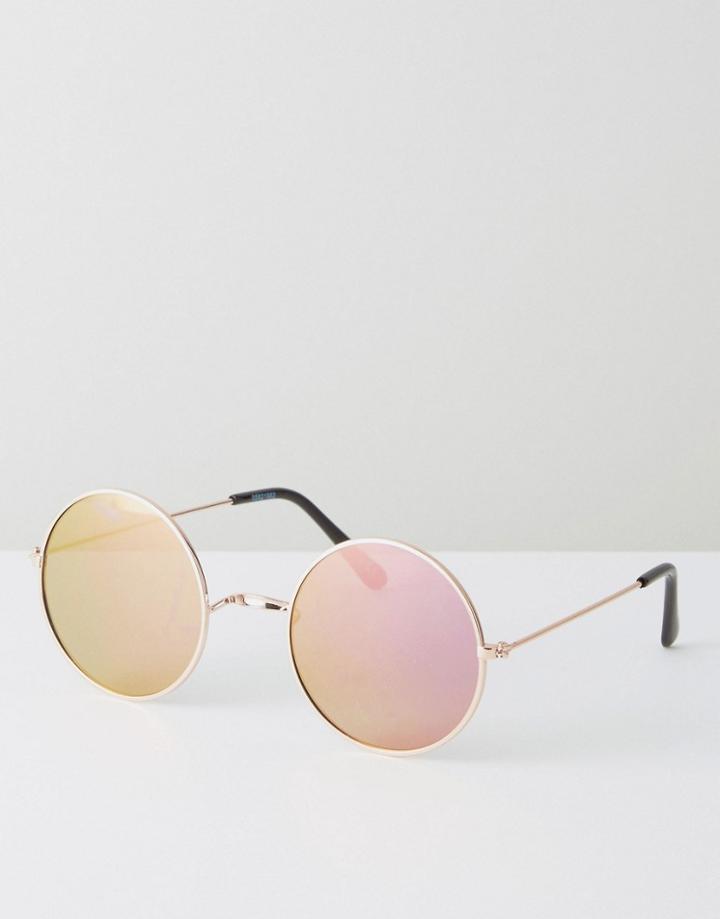 Asos Round Sunglasses In Gold With Rose Gold Lens - Gold