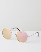 Asos Round Sunglasses In Gold With Rose Gold Lens - Gold