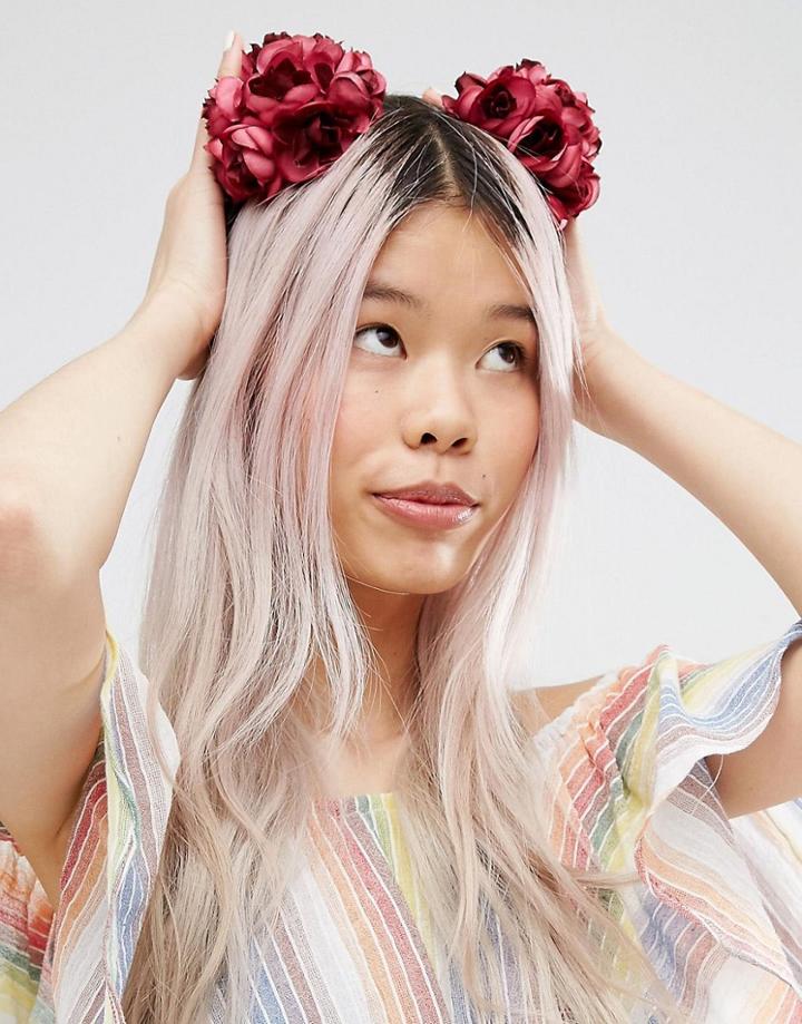 Asos Floral Pom Pom Headband - Red