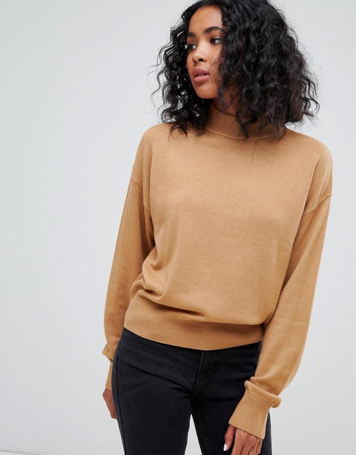 Asos Design Eco Sweater In Loose Fit With Turtleneck - Stone