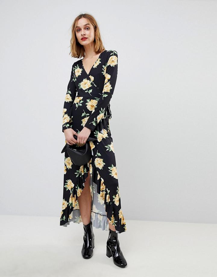 Asos Maxi Wrap Dress In Large Bloom Print - Multi