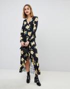 Asos Maxi Wrap Dress In Large Bloom Print - Multi