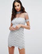 Missguided Mesh Insert Bodycon Dress In Lace - Gray