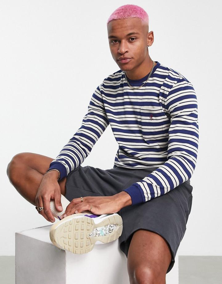 Gramicci Striped One Point Long Sleeve Top In Blue/white-brown