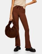 Topshop Ribbed Flared Pants In Chocolate-brown