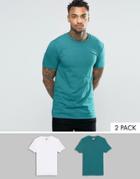 Asos Muscle T-shirt With Crew Neck 2 Pack Save 17% In White/blue Marl