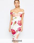 Hope And Ivy Bandeau Pencil Dress In Oversized Floral Print - Pink Multi