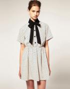 Asos Pussy Bow Dress With Black Spot Collar - Black