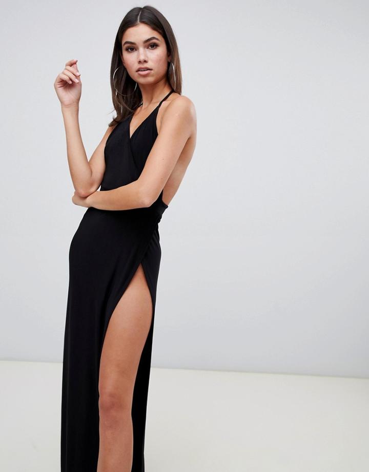 Club L Cami Maxi Dress With High Thigh Split In Black - Black
