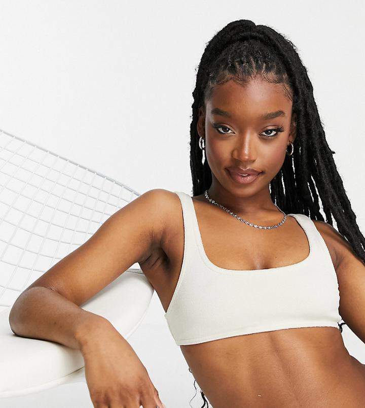 Collusion Bikini Top In Off White Towelling-neutral