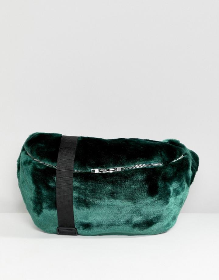 Weekday Large Faux Fur Body Bag - Green