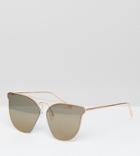 Asos Cut Away Retro Sunglasses With Double High Bar - Gold