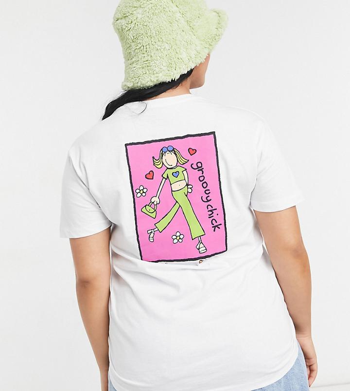 Daisy Street Plus Relaxed T-shirt With Groovy Chick Back Print-white