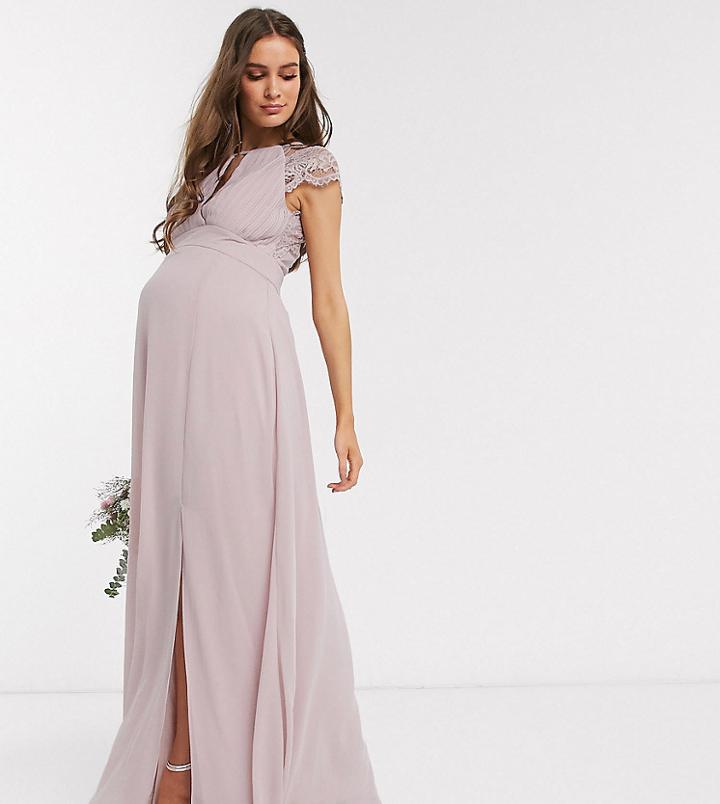 Tfnc Maternity Bridesmaid Lace Sleeve Maxi Dress In Pink