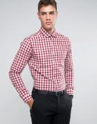Asos Slim Gingham Check Shirt With Stretch In Red - Red